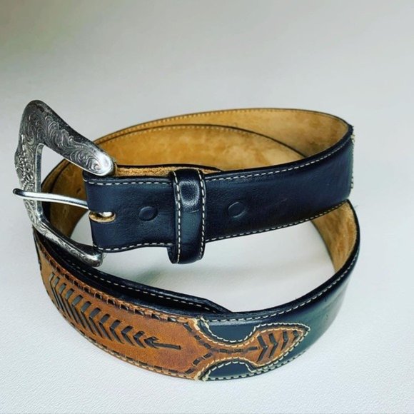 Justin Boots Black and Brown Leather Belt